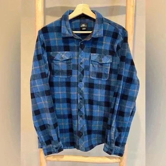 O’Neill large GLACIER PLAID SUPERFLEECE FLANNEL Snap button Shirt/Jacket - Picture 1 of 9